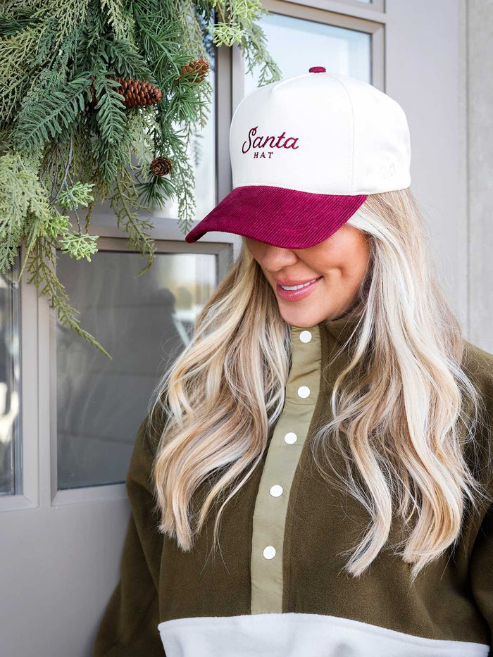 Santa Hat - Maroon 2-Tone Corduroy Brim - Millie + Moose