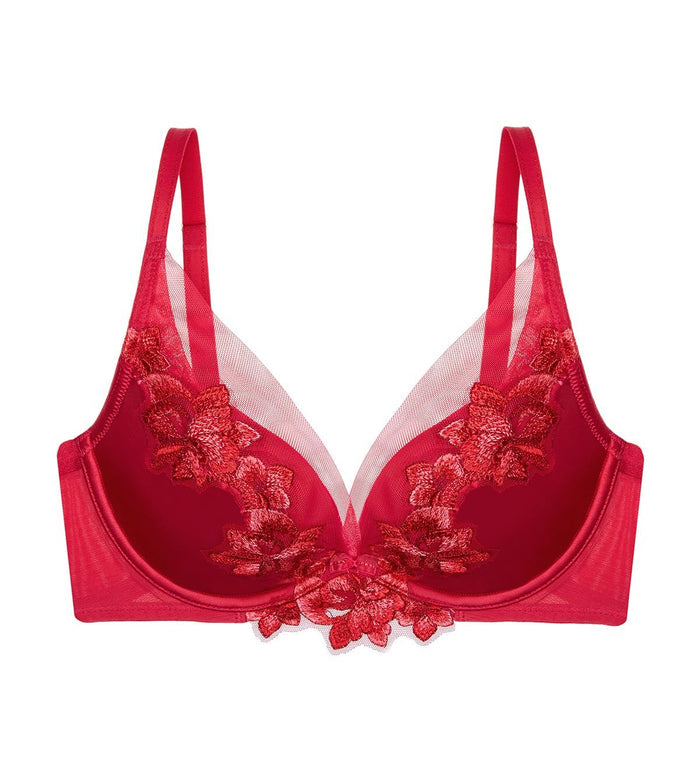 SATEEN DEEP V WIRED PUSH UP BRA 01 - MARS RED