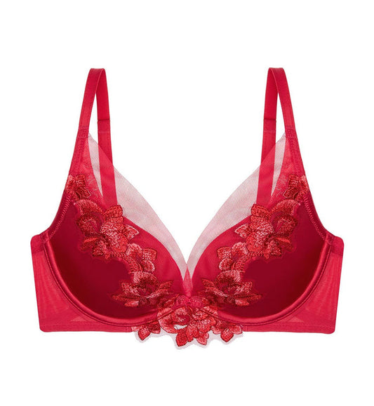 SATEEN DEEP V WIRED PUSH UP BRA 01 - MARS RED