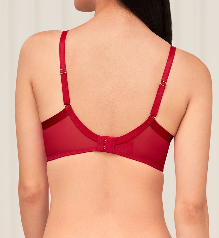 SATEEN DEEP V WIRED PUSH UP BRA 01 - MARS RED