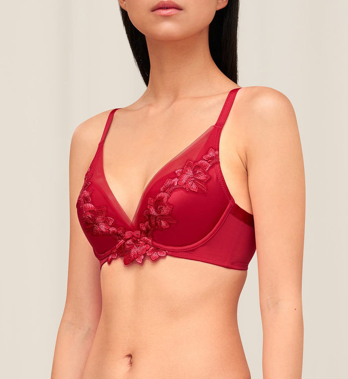SATEEN DEEP V WIRED PUSH UP BRA 01 - MARS RED