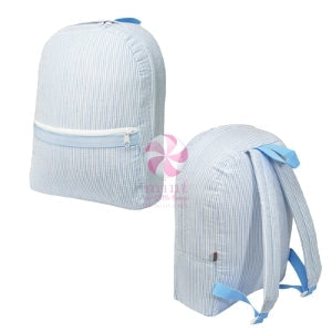 blue seersucker backpack