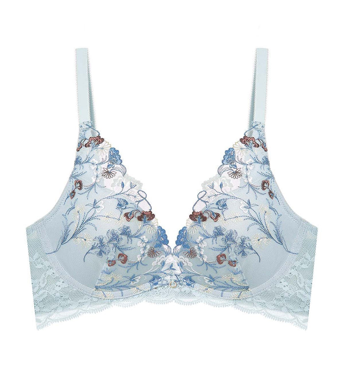 Sensual Spotlight Non-Wired Push Up Deep V Bra - PEARL GREY