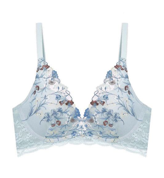 Sensual Spotlight Non-Wired Push Up Deep V Bra - PEARL GREY