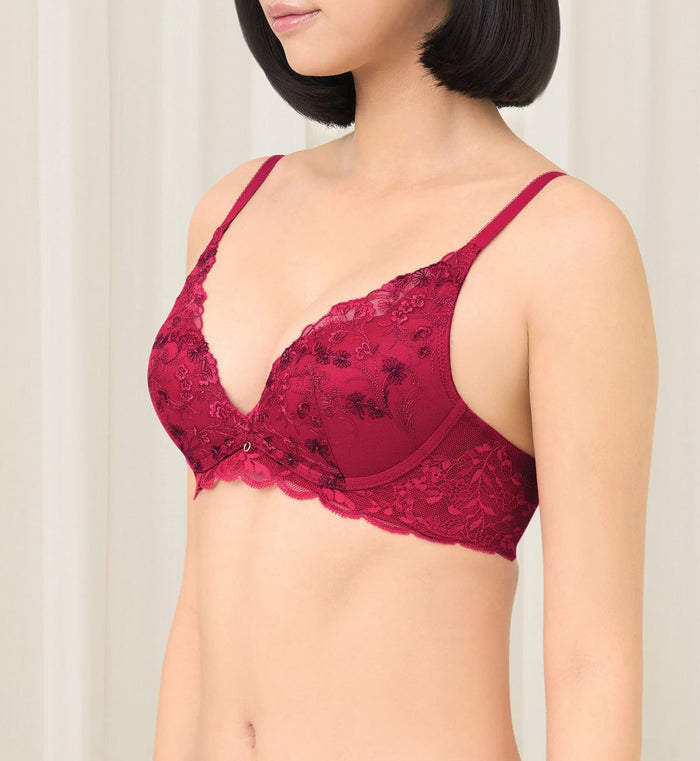 Sensual Spotlight Non-Wired Push Up Deep V Bra - ROSSO MASAI