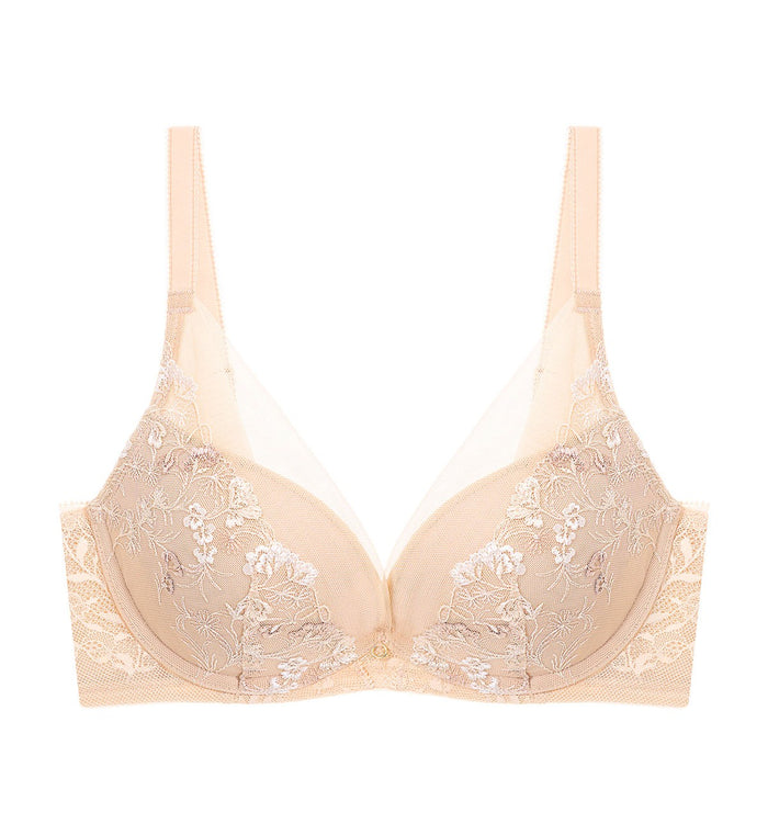 Sensual Spotlight Wired Push Up Deep V Bra - NUDE BEIGE
