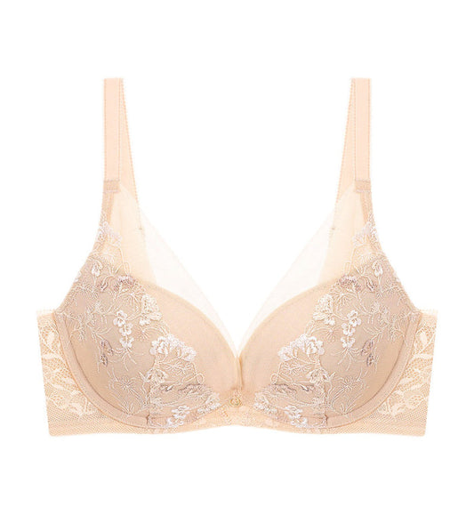 Sensual Spotlight Wired Push Up Deep V Bra - NUDE BEIGE