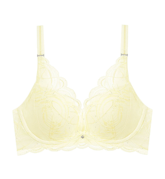 Shimmer Lace Wired Push Up Deep V Bra - VANILLE