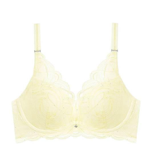Shimmer Lace Wired Push Up Deep V Bra - VANILLE