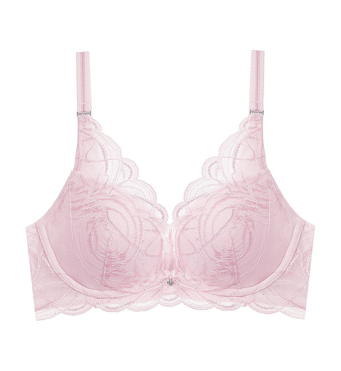 Shimmer Lace Wired Push Up Deep V Bra - ROSE