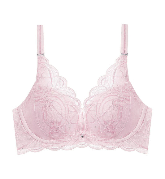 Shimmer Lace Wired Push Up Deep V Bra - ROSE