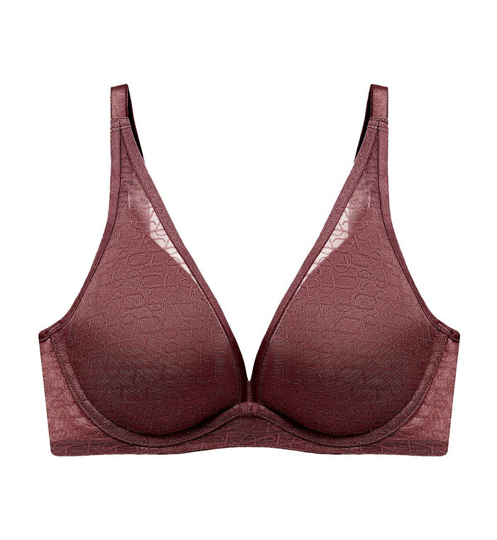 SIGNATURE SHEER NON WIRED PUSH UP DEEP V BRA - DECADENT CHOCOLATE