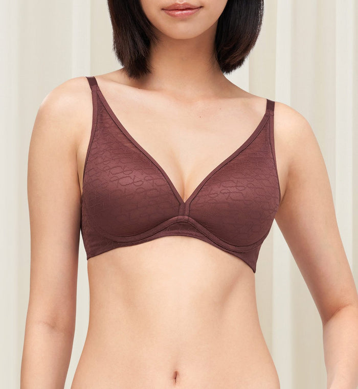 SIGNATURE SHEER NON WIRED PUSH UP DEEP V BRA - DECADENT CHOCOLATE