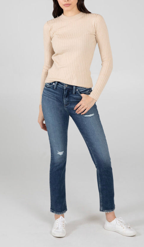 SILVER HIGH NOTE UNIVERSAL FIT HIGH RISE STRAIGHT