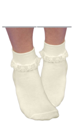 cream colored socks with floral lace trim