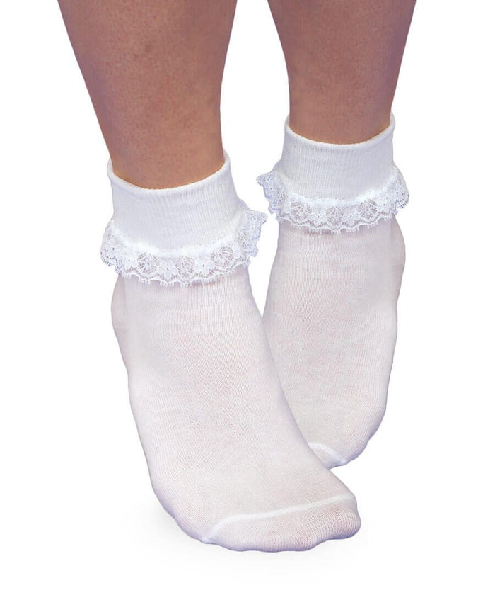 white socks with floral lace trim