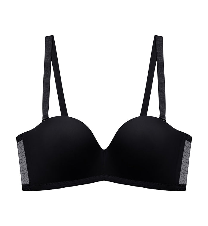 Simply Everyday Chic Non-Wired Detachable Push Up Bra - BLACK