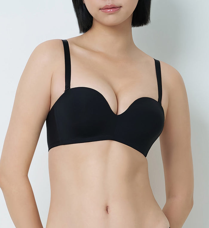 Simply Everyday Chic Non-Wired Detachable Push Up Bra - BLACK
