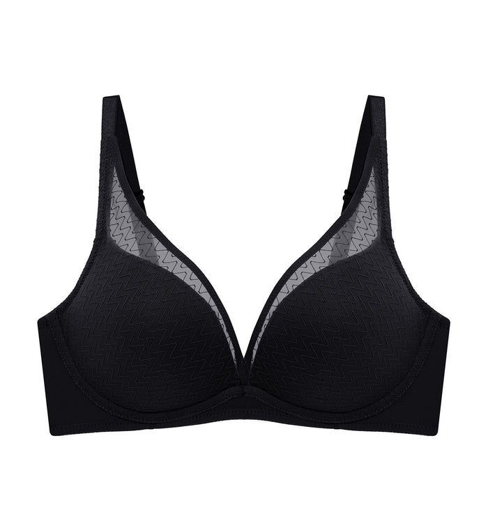 Simply Everyday Chic Non-Wired Push Up Deep V Bra - BLACK
