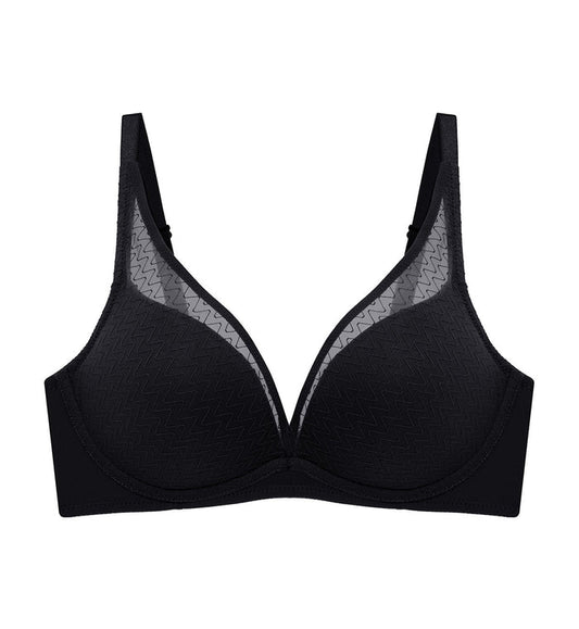 Simply Everyday Chic Non-Wired Push Up Deep V Bra - BLACK