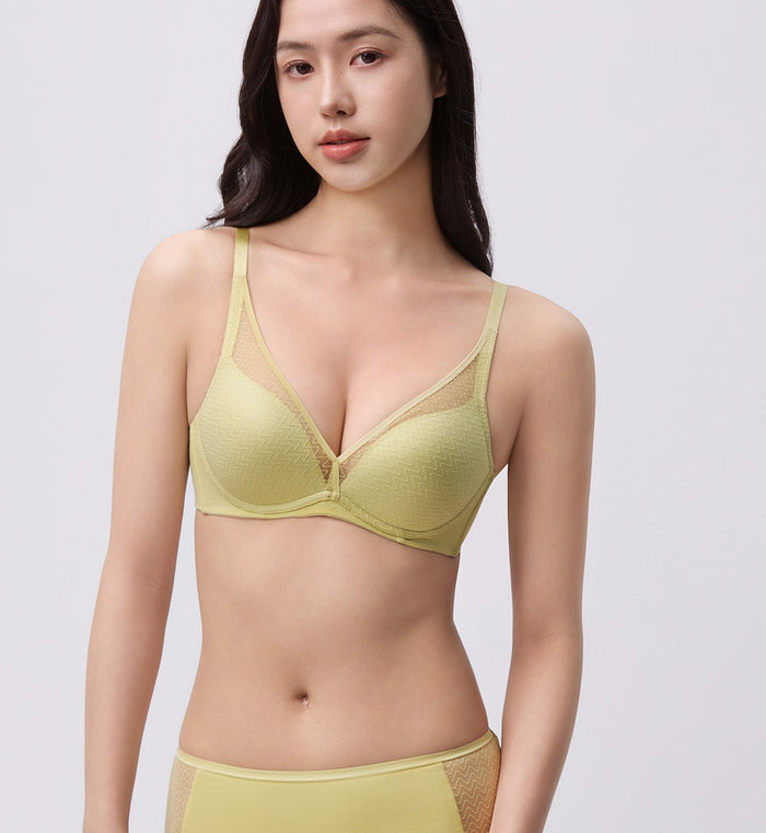 Simply Everyday Chic Non-Wired Push Up Deep V Bra - VINTAGE GREEN TEA