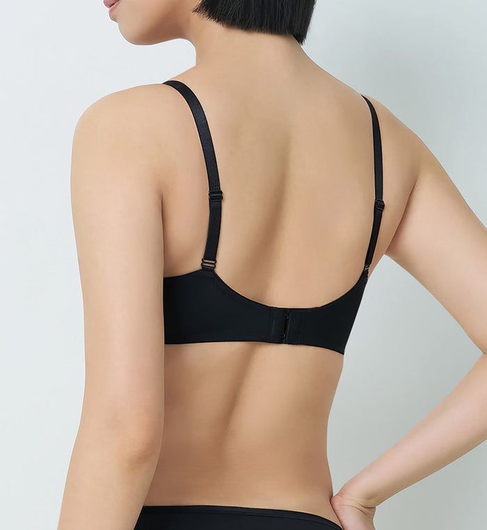 Simply Everyday Chic Non-Wired Push Up Deep V Bra - BLACK