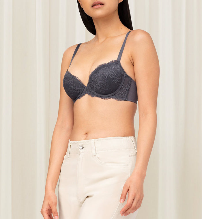 SIMPLY STYLE LARKSPUR WIRED PUSH UP BRA - GREY COMBINATION