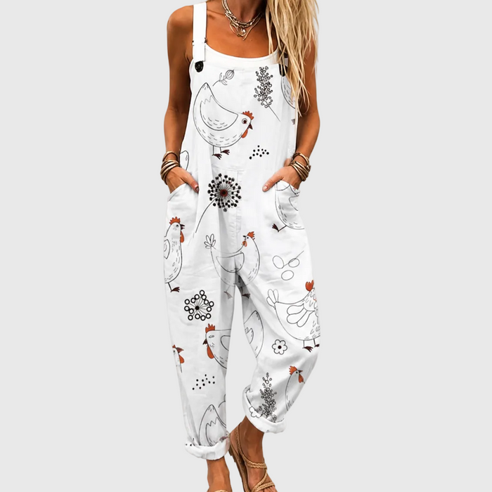 Soft Jumpsuit with Hen Pattern