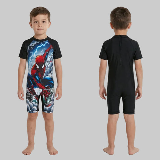 Speedo Kids Spiderman Swimming Suit 2478 | Lycra Half Body Swimwear for Boys
