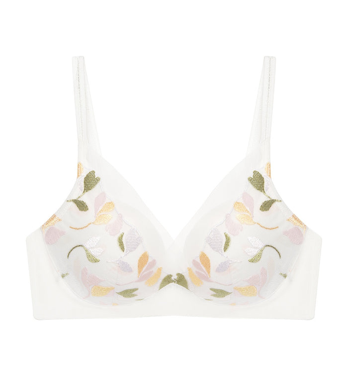 SPRING EMBROIDERY NON-WIRED PADDED BRA - VANILLE
