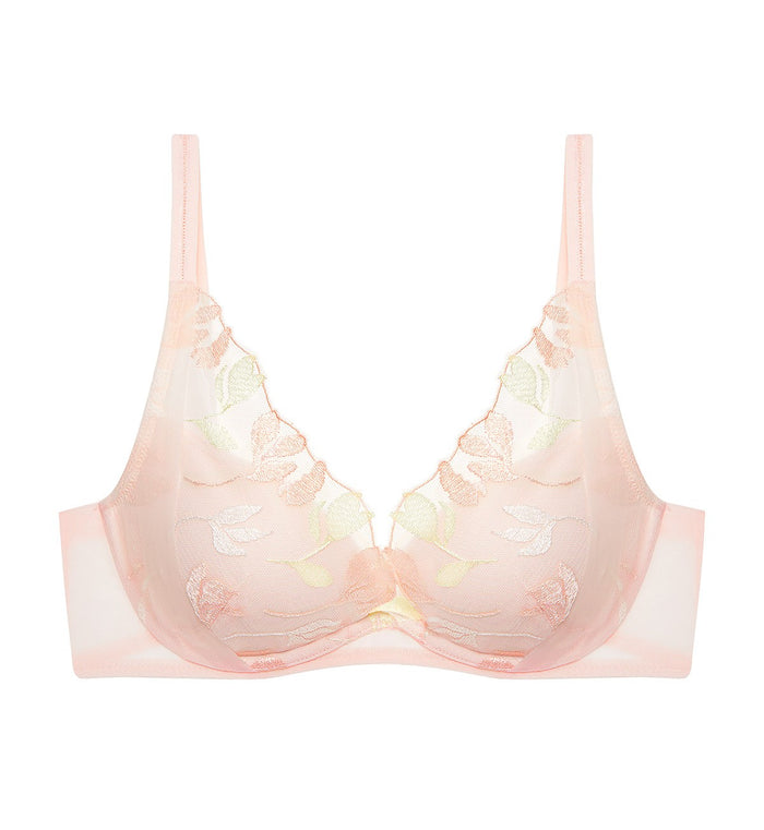SPRING EMBROIDERY WIRED PUSH UP BRA - FRESH HONEY