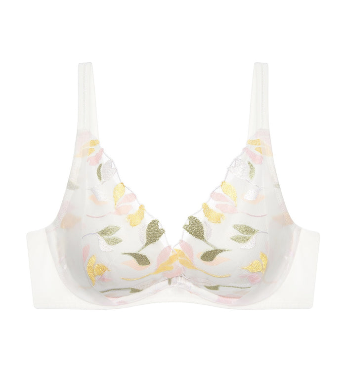 SPRING EMBROIDERY WIRED PUSH UP BRA - VANILLE