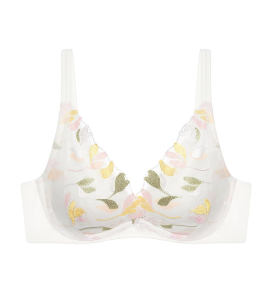 SPRING EMBROIDERY WIRED PUSH UP BRA - VANILLE