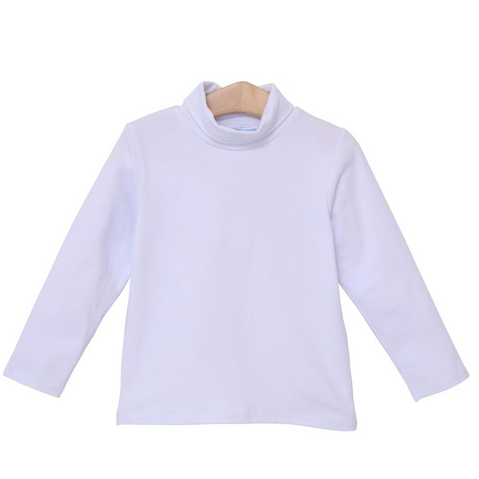 Plain white long sleeve turtleneck.