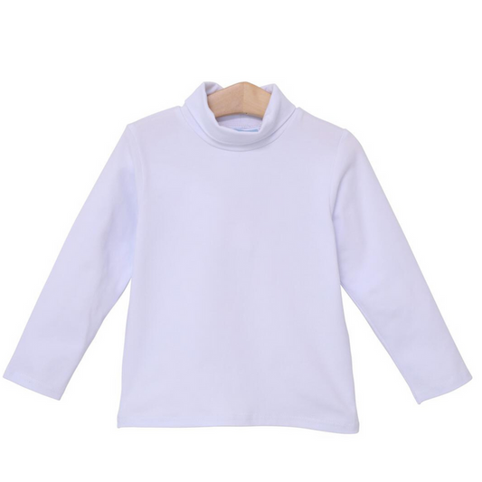 Plain white long sleeve turtleneck.