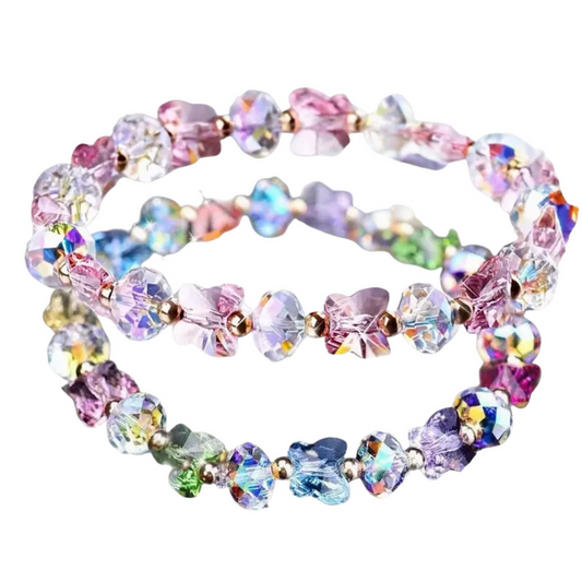 Multicolored beaded bracelet on a white background