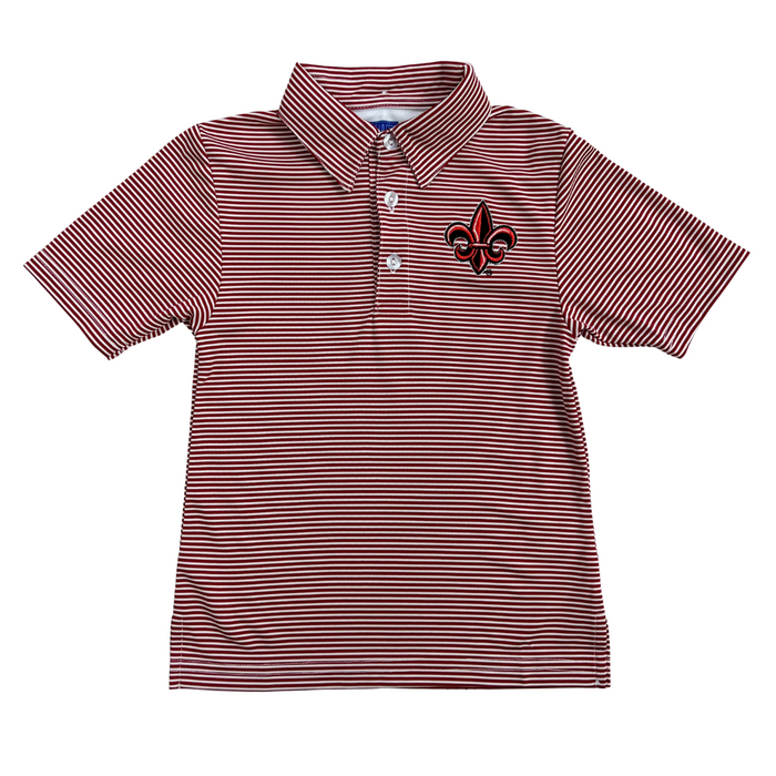 UL Lafayette Ragin’ Cajun Performance Polo with thin stripe design, breathable performance fabric, and game day style.