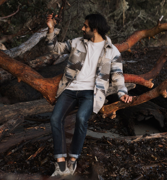 Unisex Aztec Jacket - Grey + Blue - Millie + Moose