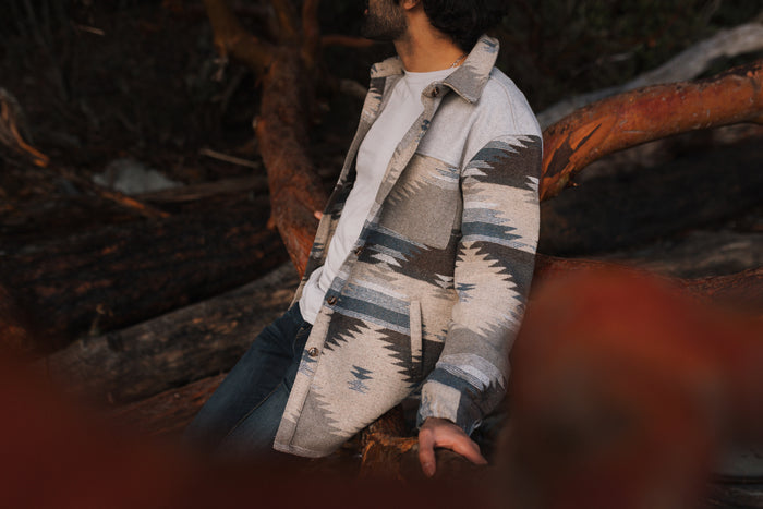 Unisex Aztec Jacket - Grey + Blue - Millie + Moose