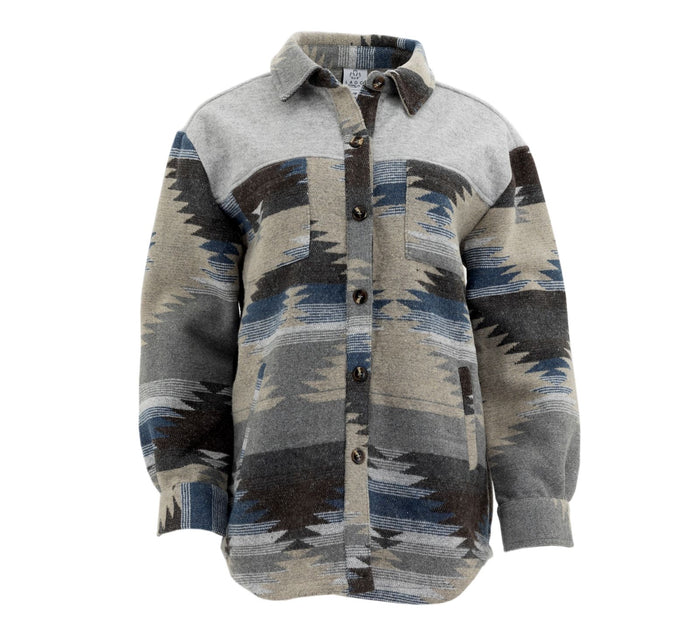 Unisex Aztec Jacket - Grey + Blue - Millie + Moose