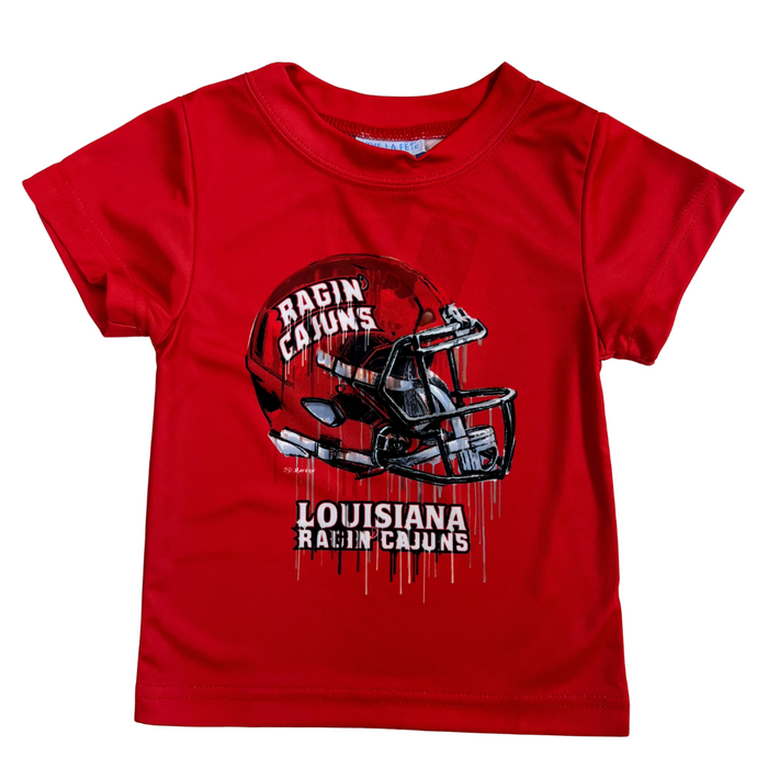 University of Louisiana Ragin’ Cajuns Performance Tee with football helmet graphic, made from lightweight quick-dry fabric.