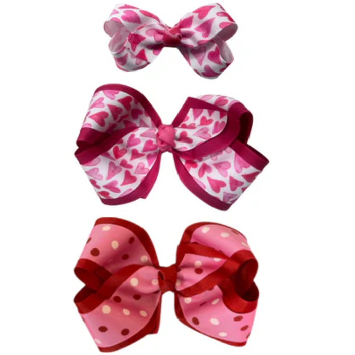 3 different valentines bow in various sizes