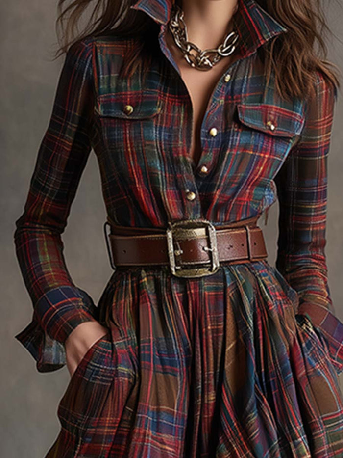 Violet | Plaid Belted Shirt Dress