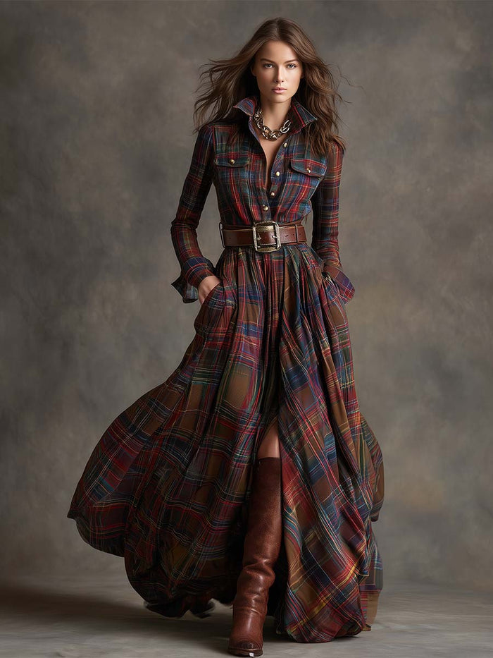 Violet | Plaid Belted Shirt Dress