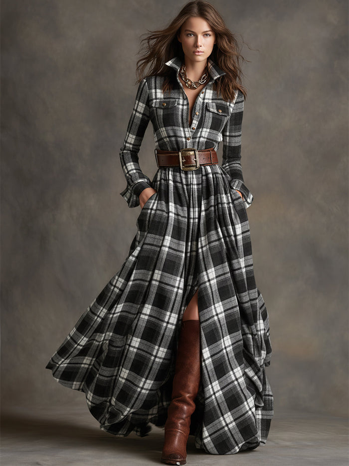 Violet | Plaid Belted Shirt Dress