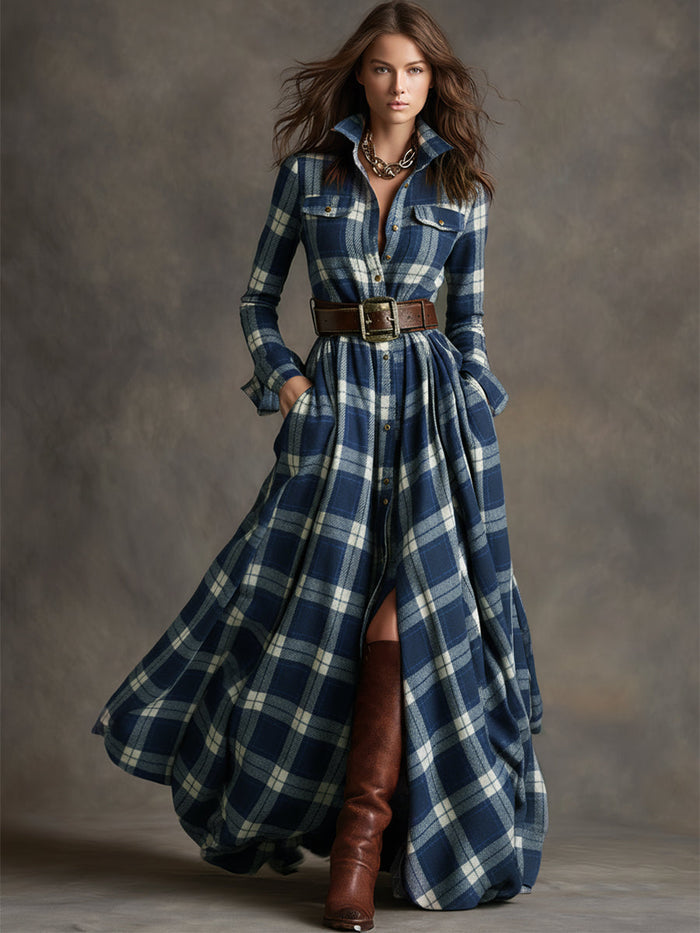 Violet | Plaid Belted Shirt Dress