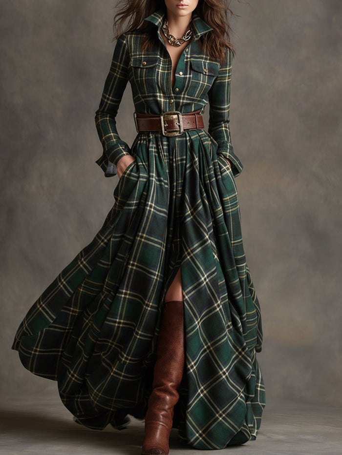 Violet | Plaid Belted Shirt Dress