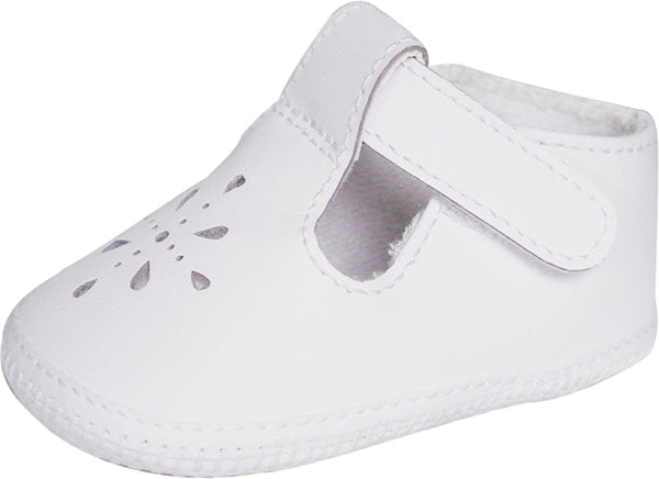 White Leather Girls T-Strap Shoe