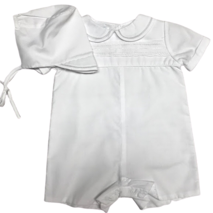 White Poplin Romper with Pintucks