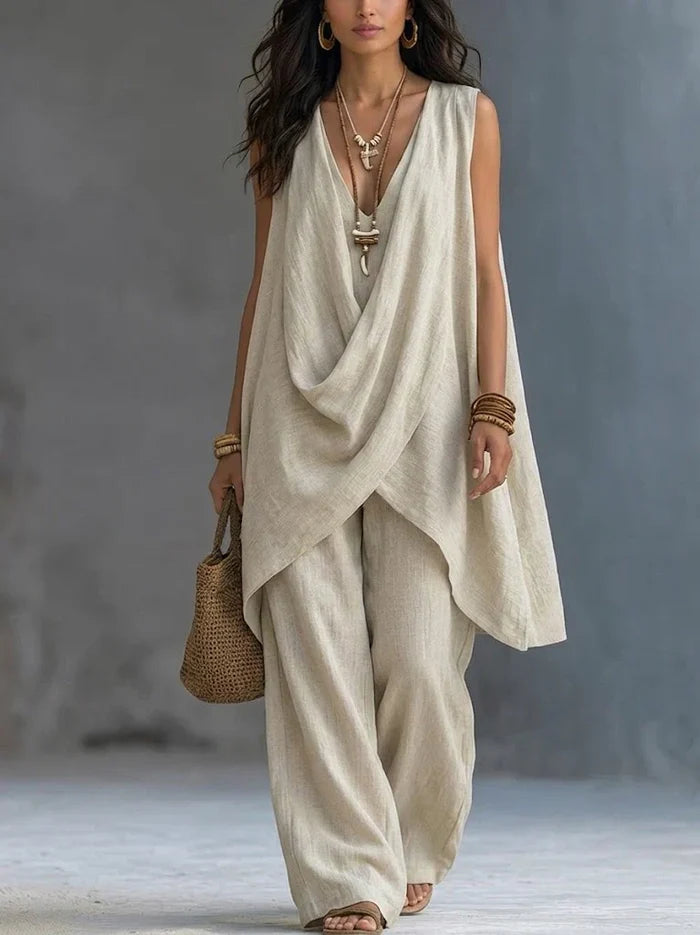 Women's Bohemian Style Loose Cotton And Linen Set